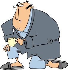 Man in bathrobe on one knee