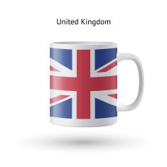 United Kingdom flag souvenir mug on white background