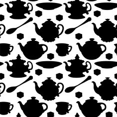 Seamless pattern with teapots cups mugs spoons saucers