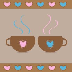 Two teacups with hearts Love card
