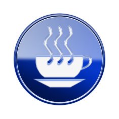 Coffee cup icon glossy blue isolated on white background