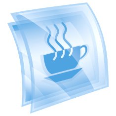 coffee cup icon blue square isolated on white background