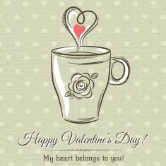 valentine card with cup of hot drink and wishes text N2
