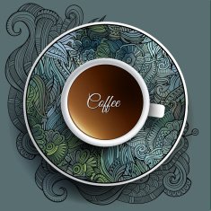Cup of coffee and floral ornaments
