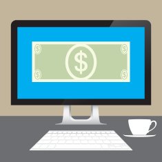 Money Dollars online from desktop computer on table N2