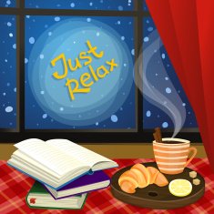 Vector illustrationl with tea and books Winter card design