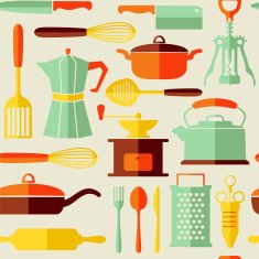 Seamless kitchen vector background with flat icons N2