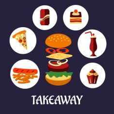Takeaway food flat poster design