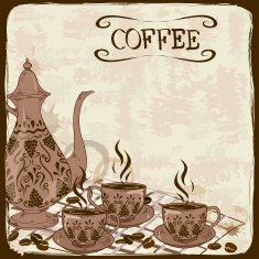 Illustration with coffee pot and cups