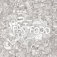 Fast food hand lettering and doodles elements background N9