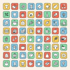 Food colorful icons set Vector illustration Hand drawn