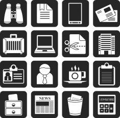 Silhouette Business and office elements icons