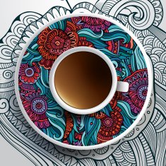 Cup of coffee and floral ornament N2