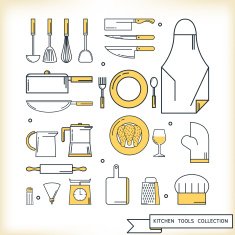 Kitchen tools collection Flat line design style Vector illustration