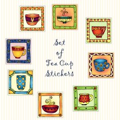 Tea cup stickers isolated on white background
