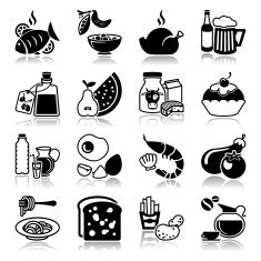 Icons set with reflection Food and drink