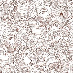 Coffee And Tea Design Template Grunge Doodle Pattern Background N2