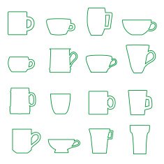 mugs and cups black outline icons set eps10