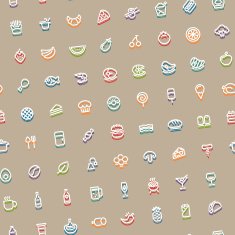 Color Tilted Seamless Pattern with Stroke Food Icons