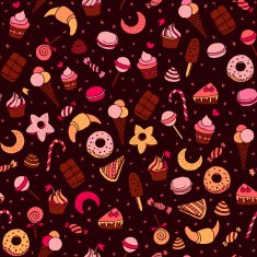 Sweets and baking desserts hand drawn seamless pattern