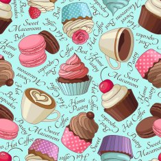 Cupcakes and coffee pattern blue