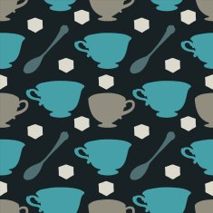 Seamless pattern with cups spoon and sugar cube