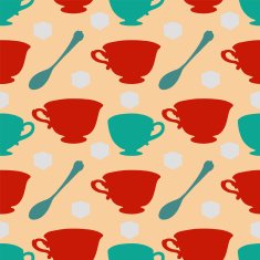 Seamless pattern with cups spoon and sugar cube N2