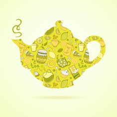 Kettle with tea pattern isolated background N3