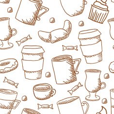 Seamless coffee cups and mugs pattern
