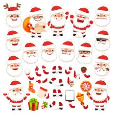 Set of Cartoon Santa Claus for Christmas Design or Animation