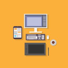 workplace designer computer tablet flat icon design