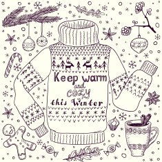 Handdrawn doodle Christmas greeting card with cozy pullover N2