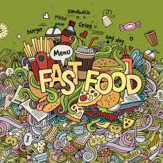 Fast food hand lettering and doodles elements background N11