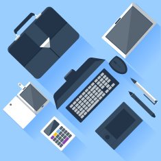 Top view of workplace with laptop and devices N5