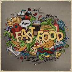 Fast food hand lettering and doodles elements background N12