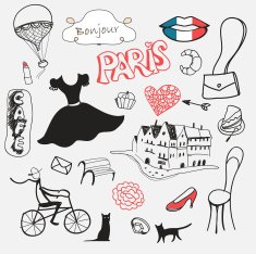 set of hand drawn symbols Paris