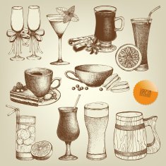 Vector set of different vintage drinks for menu design