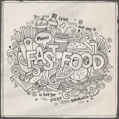Fast food hand lettering and doodles elements background N13