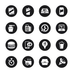 Take Out Food Icons - Black Circle Series