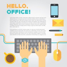 Illustration about office or coworking life with typing hands and