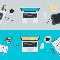 Set of flat design illustration concepts for workspace