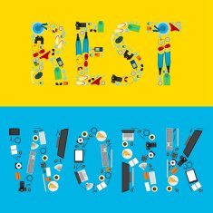 Work and rest objects arranged in form of words