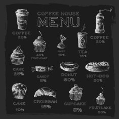 Sketch set drawn stylized hand painted background cofee house menu N2