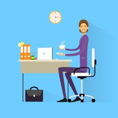 Business Man Drink Coffee Sitting At Desk