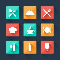 Collection flat icons food and drink for web design