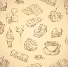 sweets hand drawn food set vector