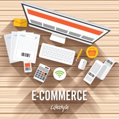 Desktop top view working for E-Commerce