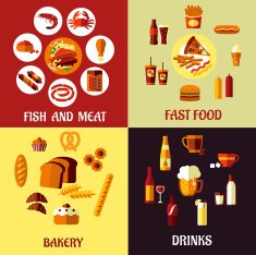 Assorted flat food icons