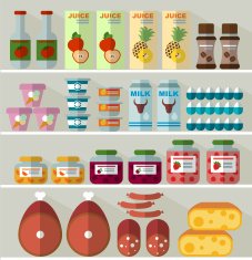 food on the shelves of store