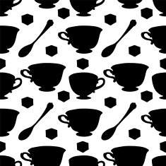 Seamless pattern with cups spoon and sugar cube N3